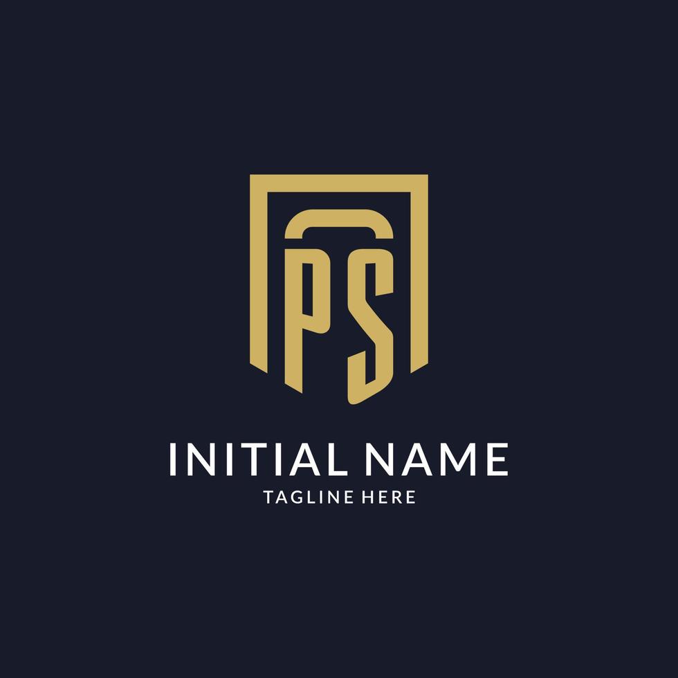 PS logo initial with geometric shield shape design style vector