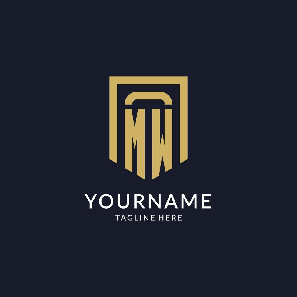 MW logo initial with geometric shield shape design style vector