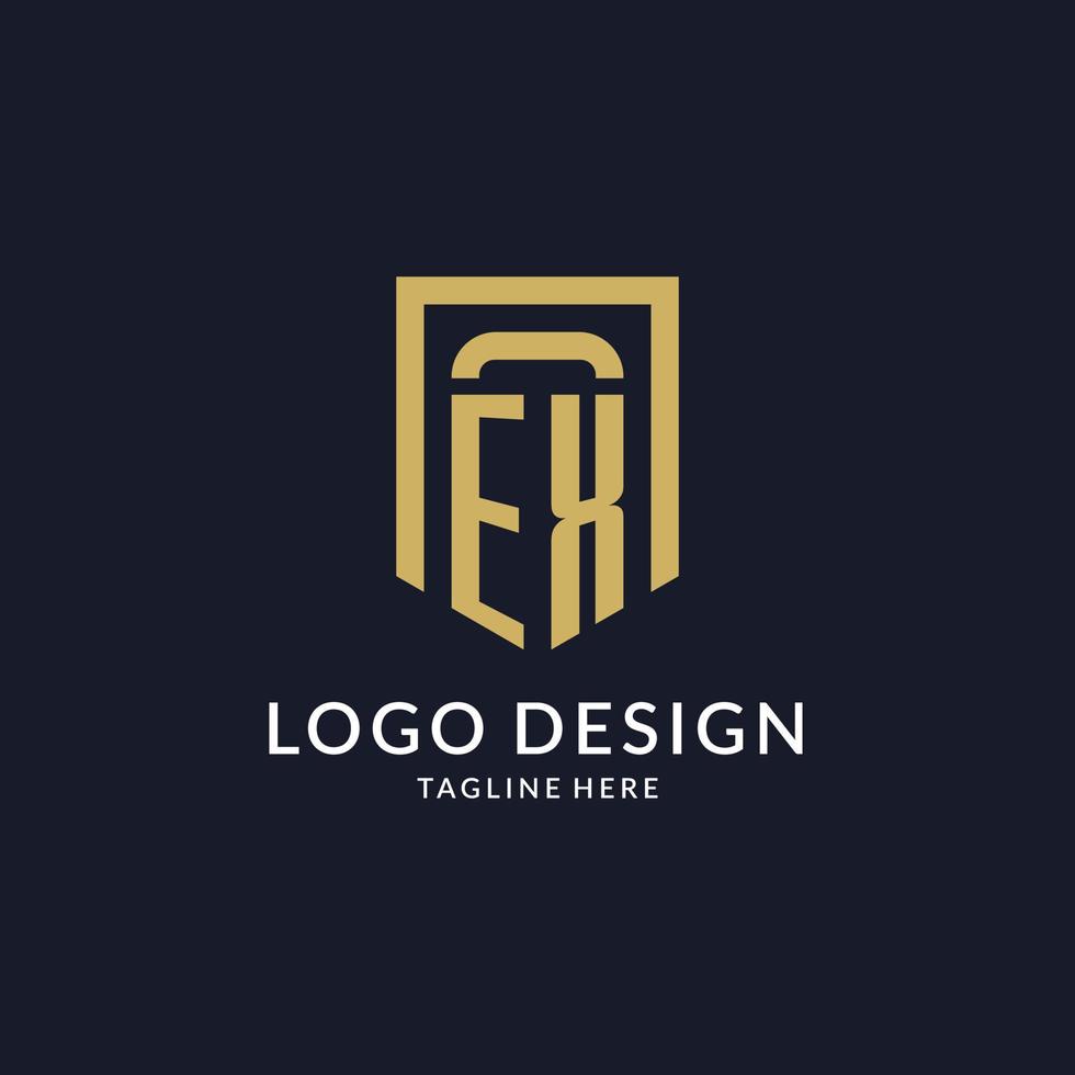 EX logo initial with geometric shield shape design style vector