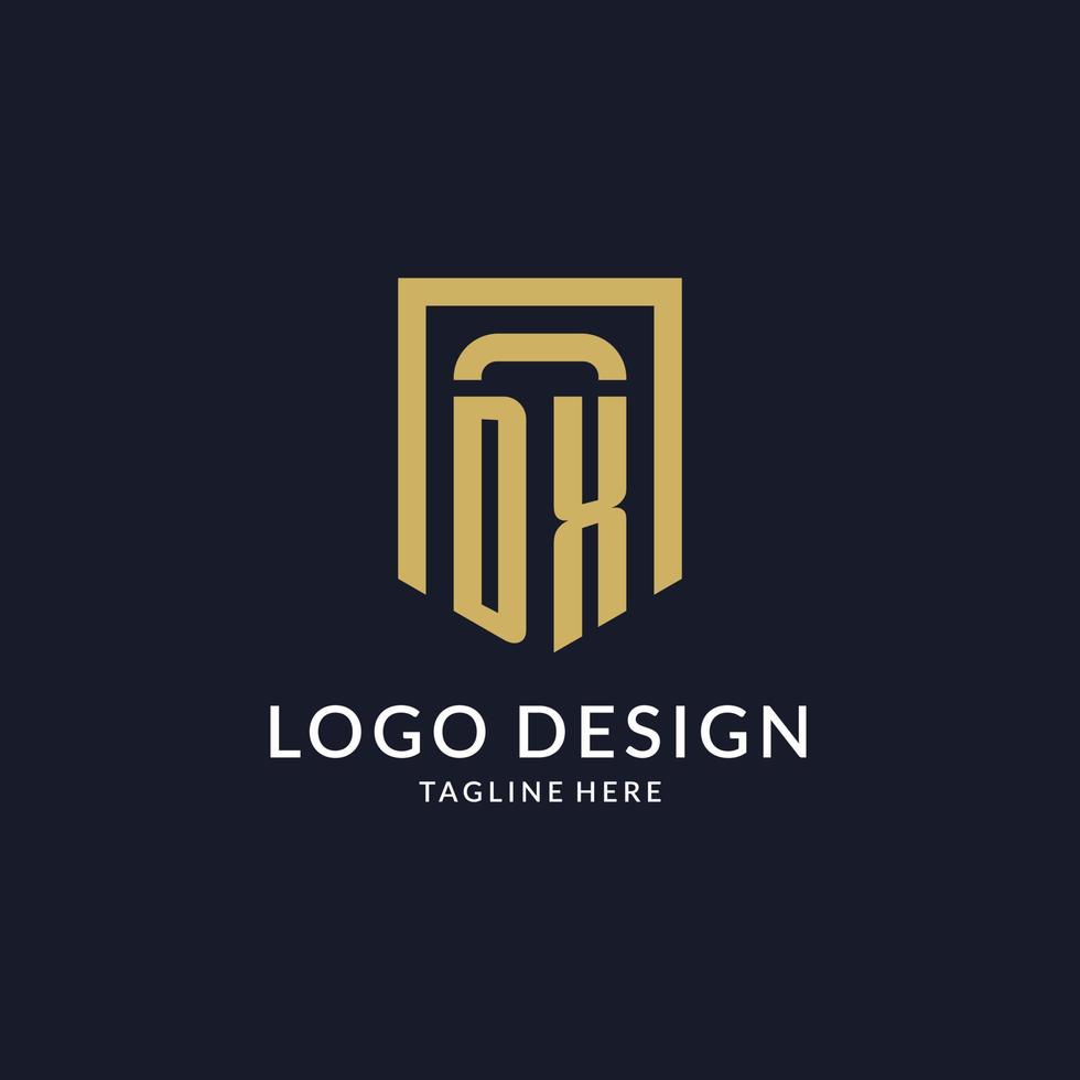 DX logo initial with geometric shield shape design style vector
