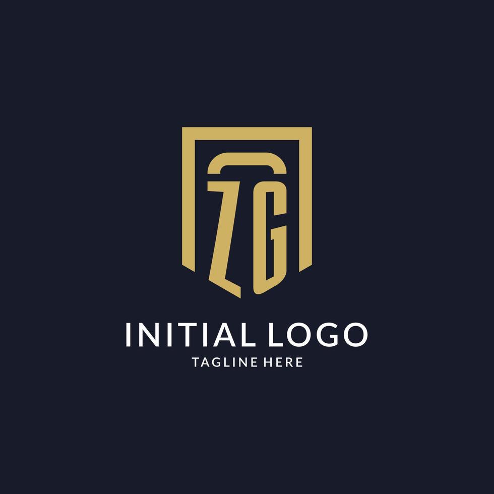 ZG logo initial with geometric shield shape design style vector