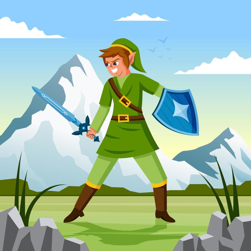 A Legendary Hero with His Sword and Shield vector