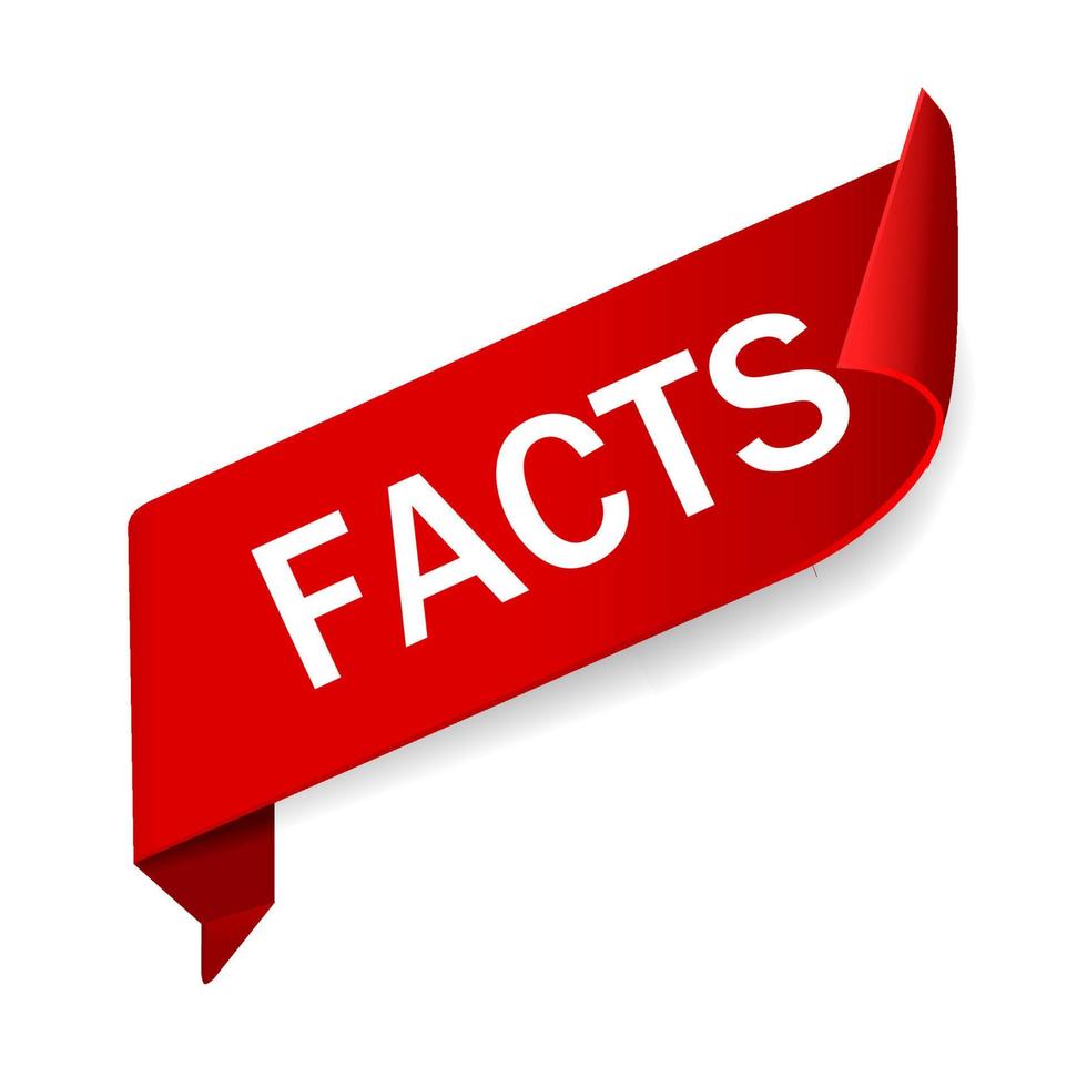 Red ribbon banner design facts. Flat vector illustration.