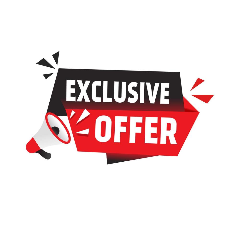 Exclusive offer banner - megaphone icon, vector on white background. Flat icon design.