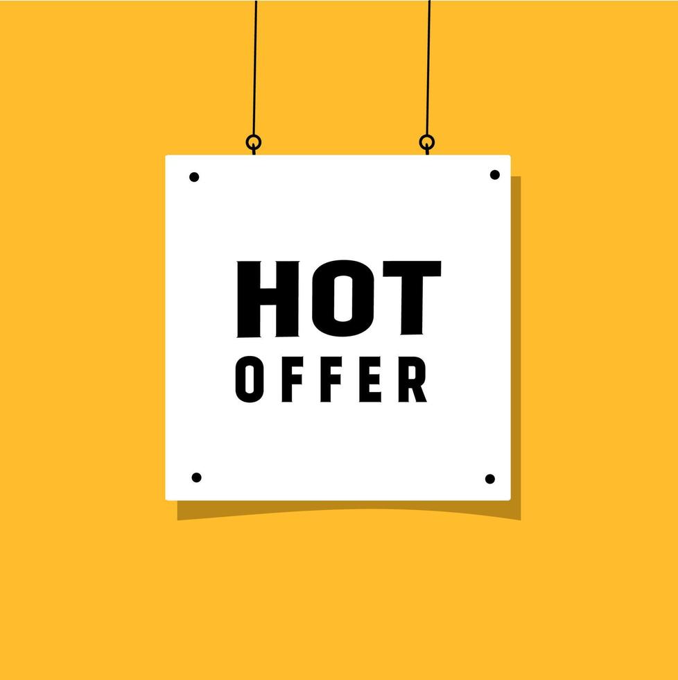 Hot offer hanging poster banner design. Modern style vector illustration isolated on white background.