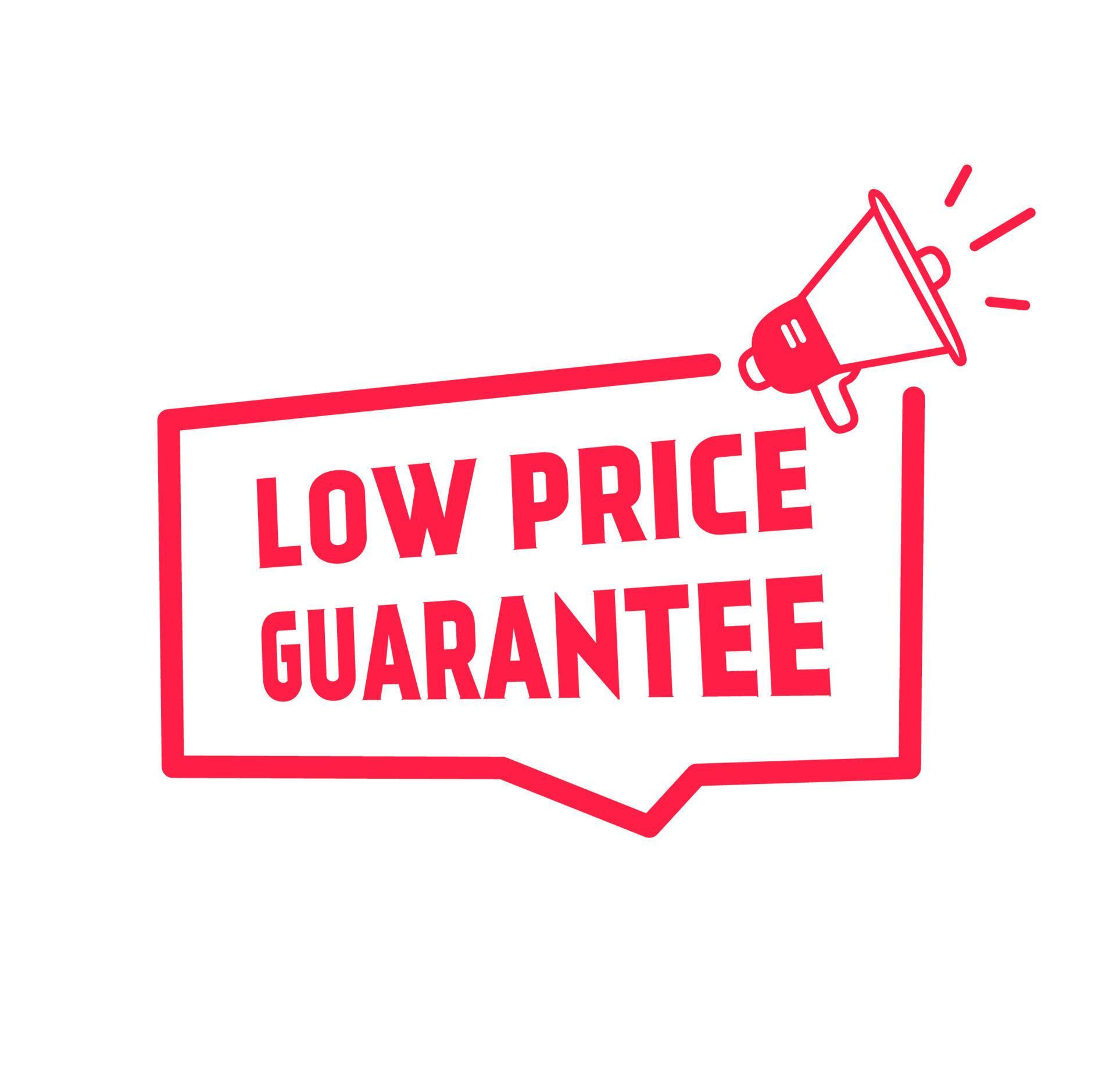Low price guarantee banner design, badge icon megaphone. Vector