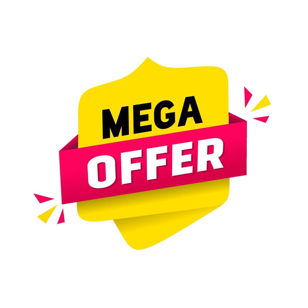 Mega offer banner design icon with megaphone. Vector template isolated on white background.