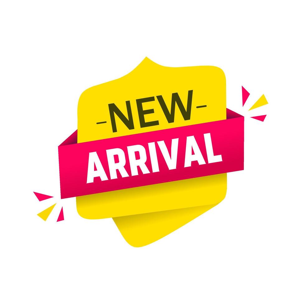 Banner new arrival design, announcing message. Modern vector icon.