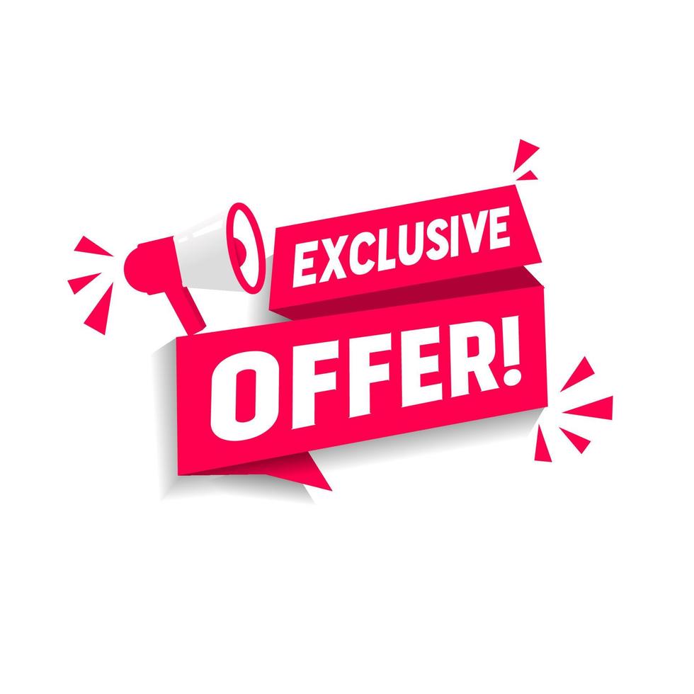 Exclusive offer banner - megaphone icon. Flat vector illustration on white background.