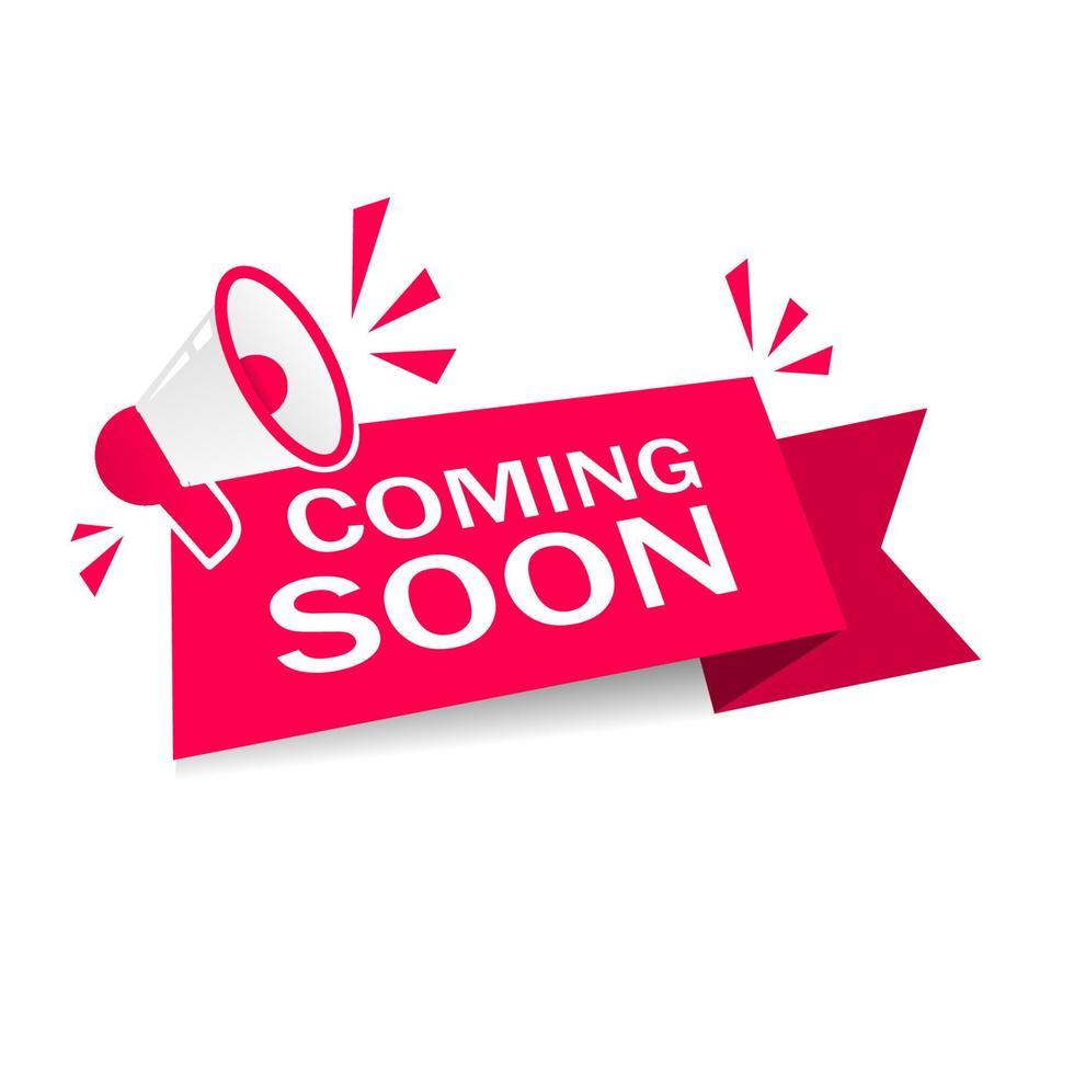Coming soon - banner design. Megaphone icon. Web Element. Flat vector template.