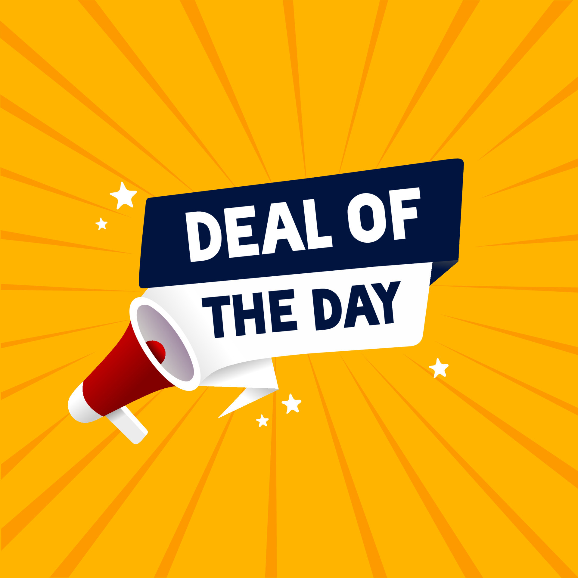 Deal of the day banner with megaphone icon design. Flat style