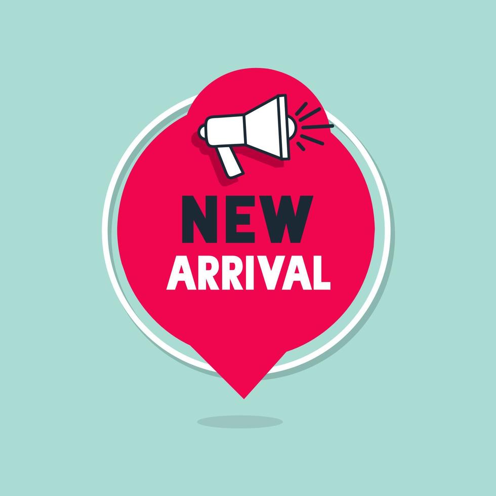 Banner new arrival megaphone icon design. modern vector illustration.