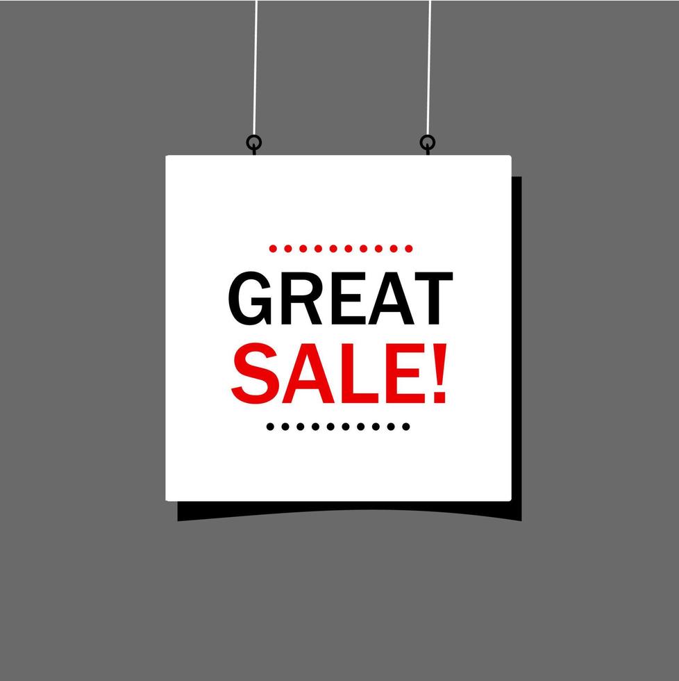 Great sale discount banner hanging poster design. Vector on white background.