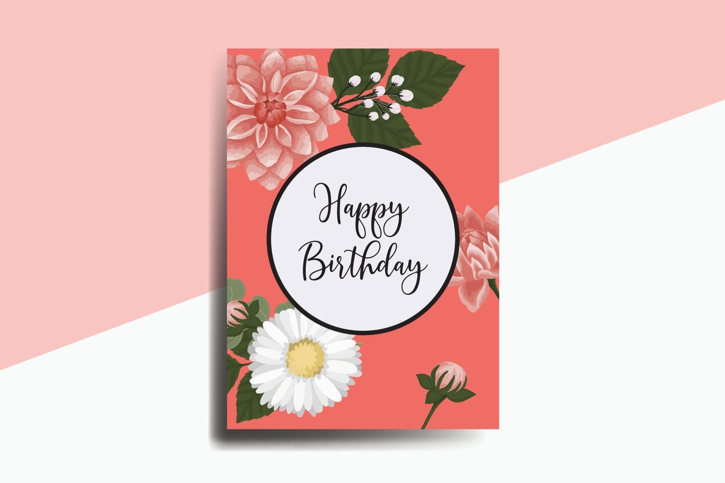 Greeting card birthday card Digital watercolor hand drawn Dahlia Flower Design Template vector