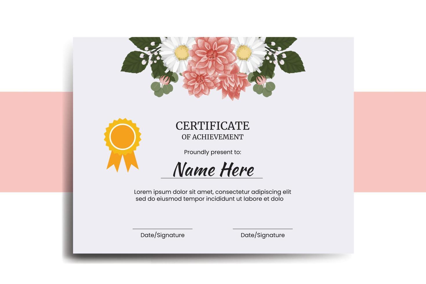 Certificate Template Dahlia Flower watercolor Digital hand drawn vector