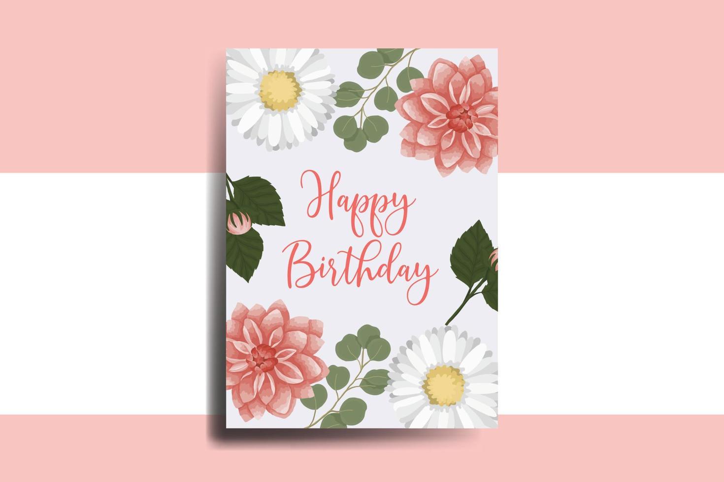 Greeting card birthday card Digital watercolor hand drawn Dahlia Flower Design Template vector