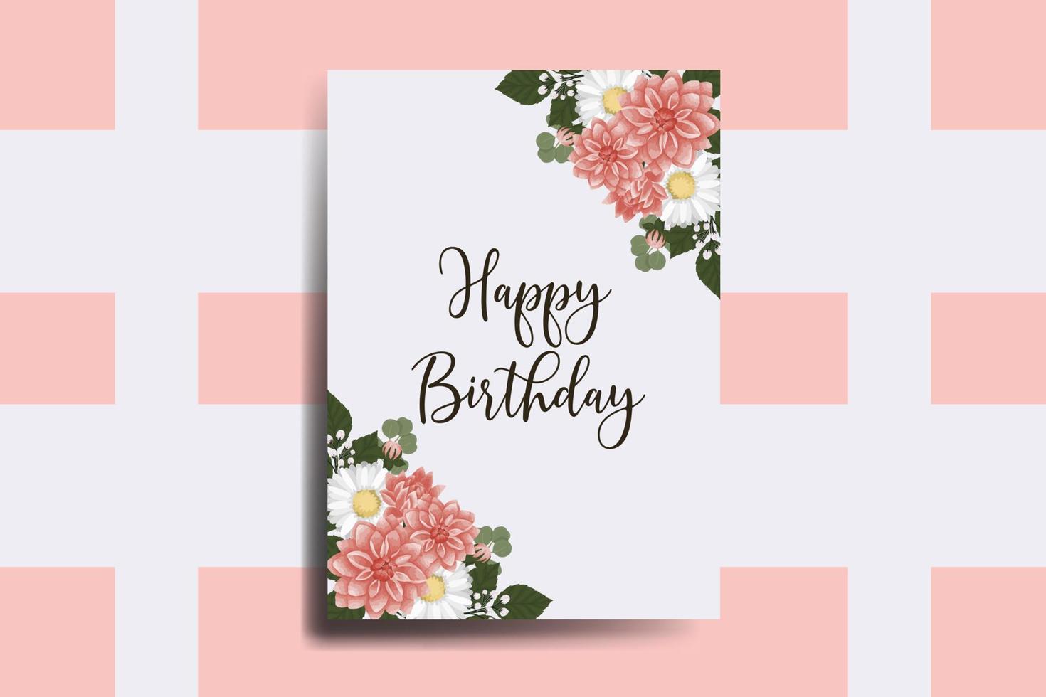 Greeting card birthday card Digital watercolor hand drawn Dahlia Flower Design Template vector