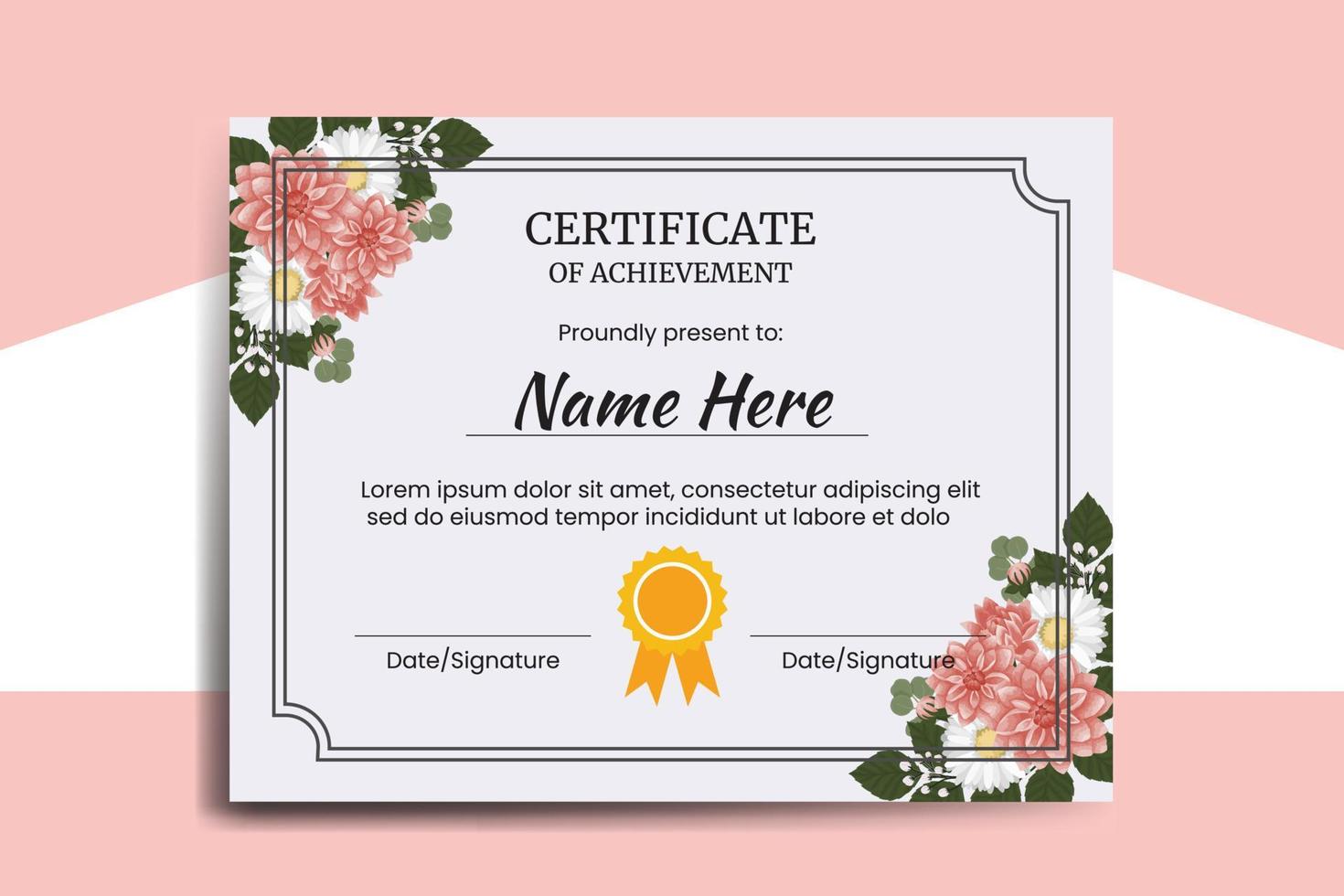 Certificate Template Dahlia Flower watercolor Digital hand drawn vector