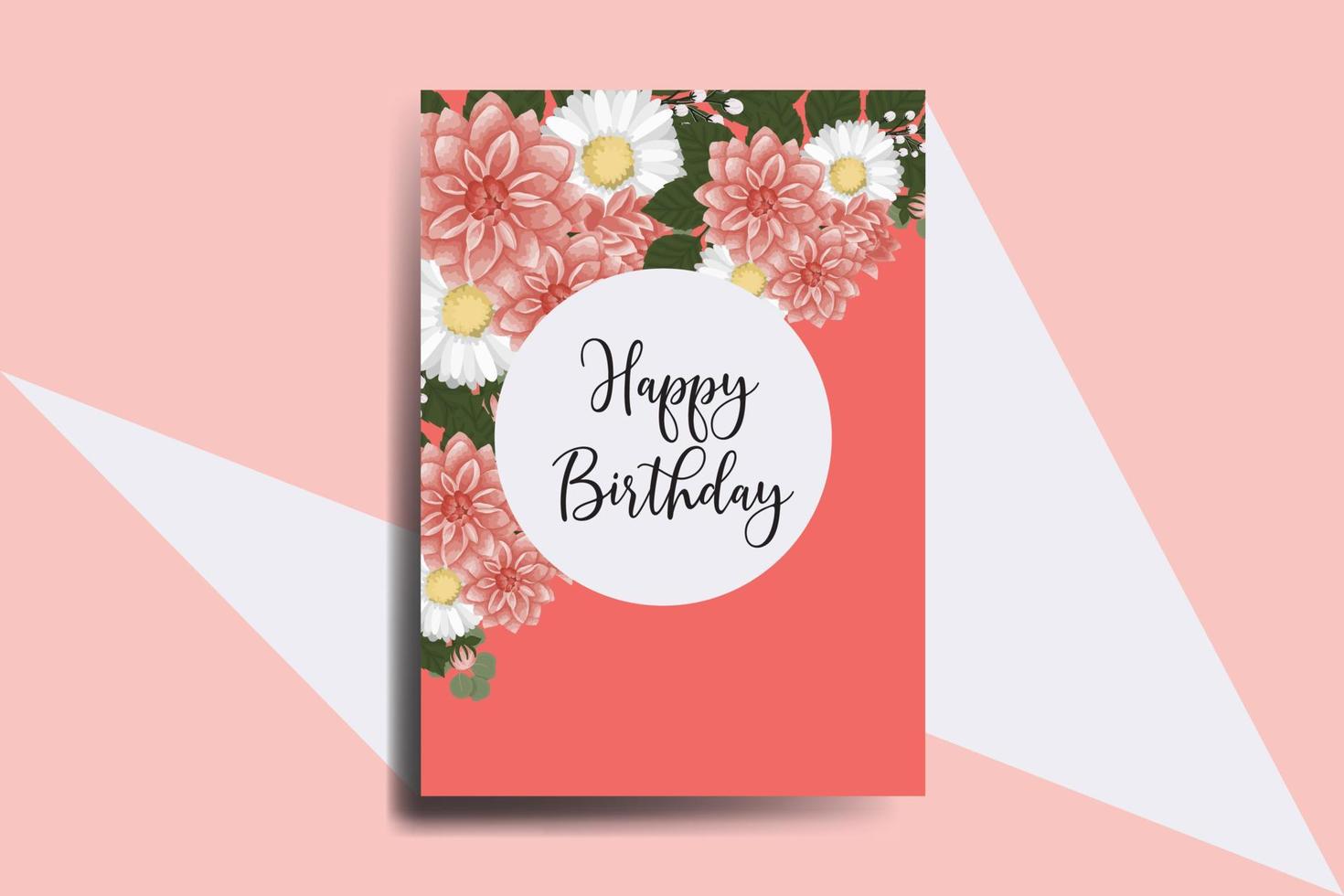 Greeting card birthday card Digital watercolor hand drawn Dahlia Flower Design Template vector