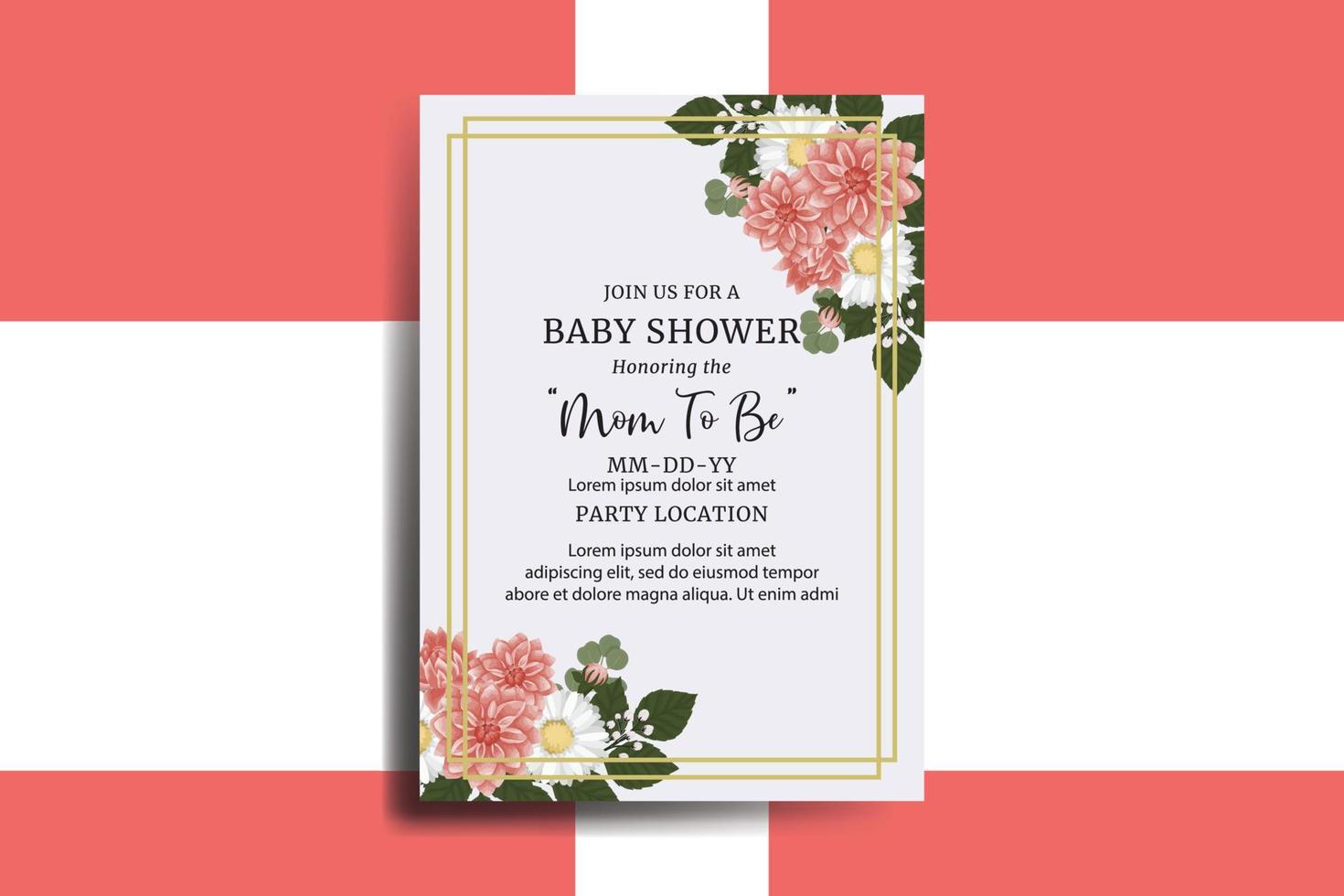 Baby Shower Greeting Card Dahlia Flower Design Template vector