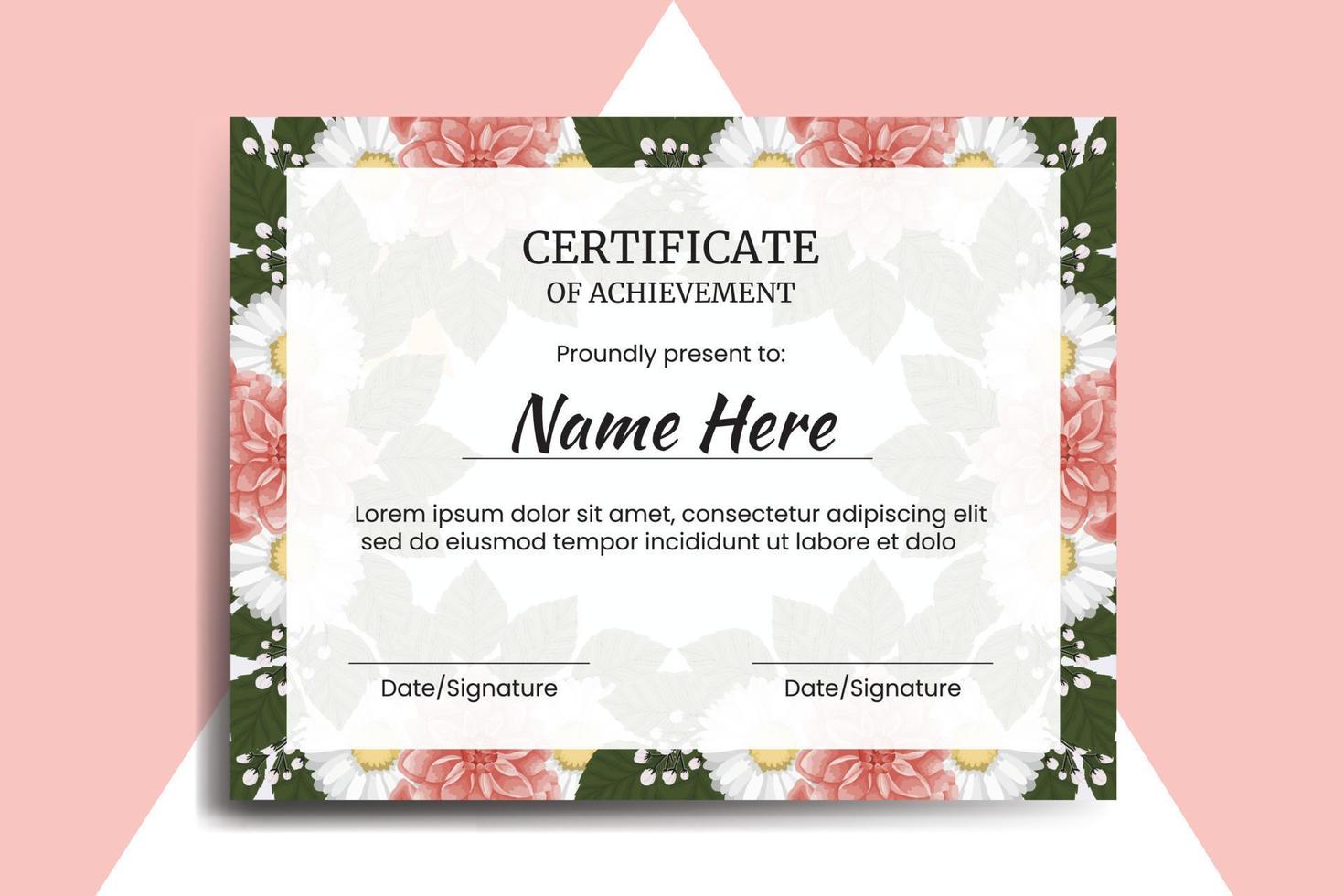 Certificate Template Dahlia Flower watercolor Digital hand drawn vector