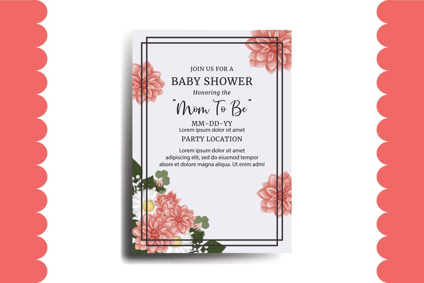 Baby Shower Greeting Card Dahlia Flower Design Template vector