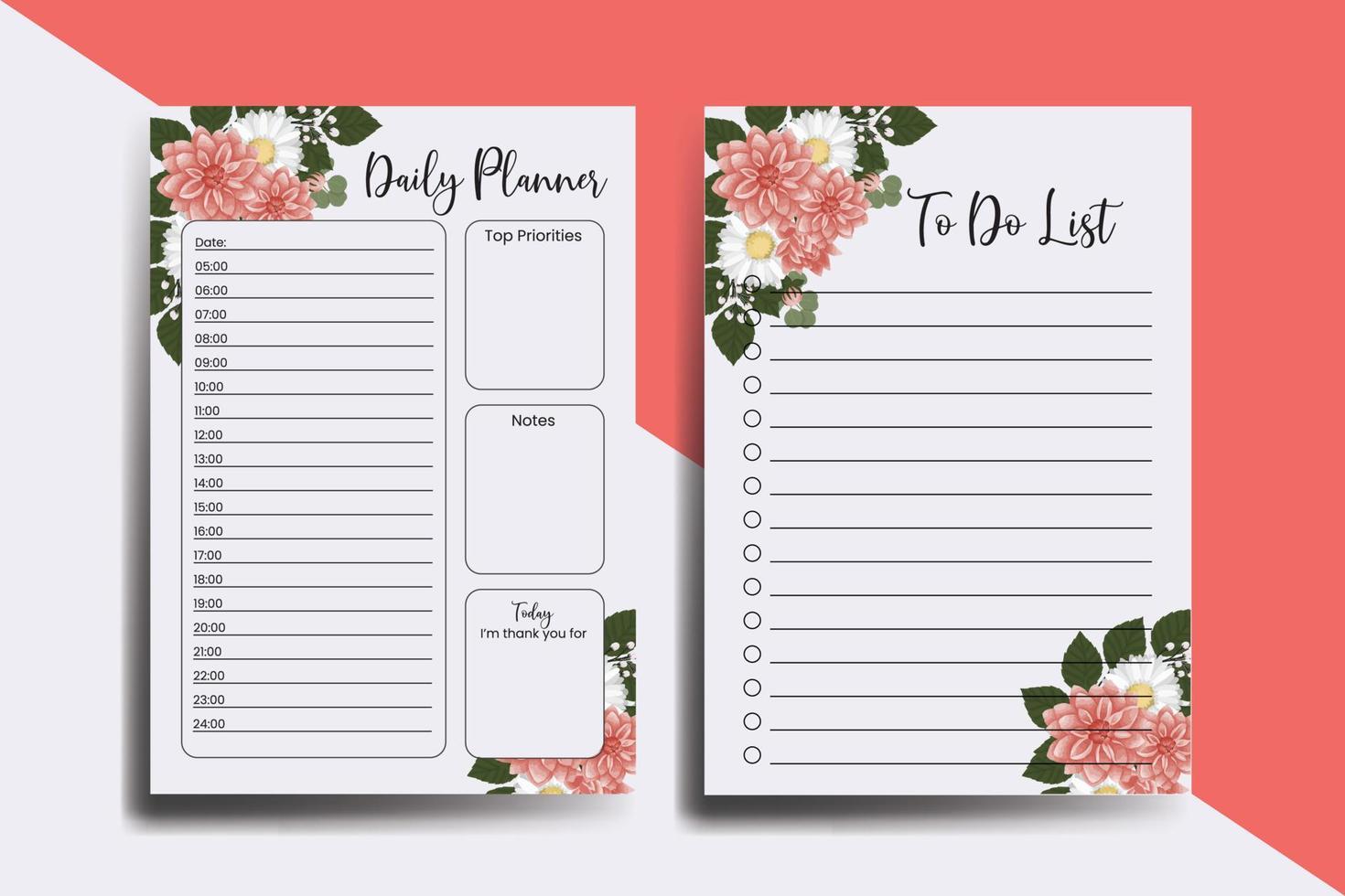 Planner To Do List Dahlia Flower Design Template vector