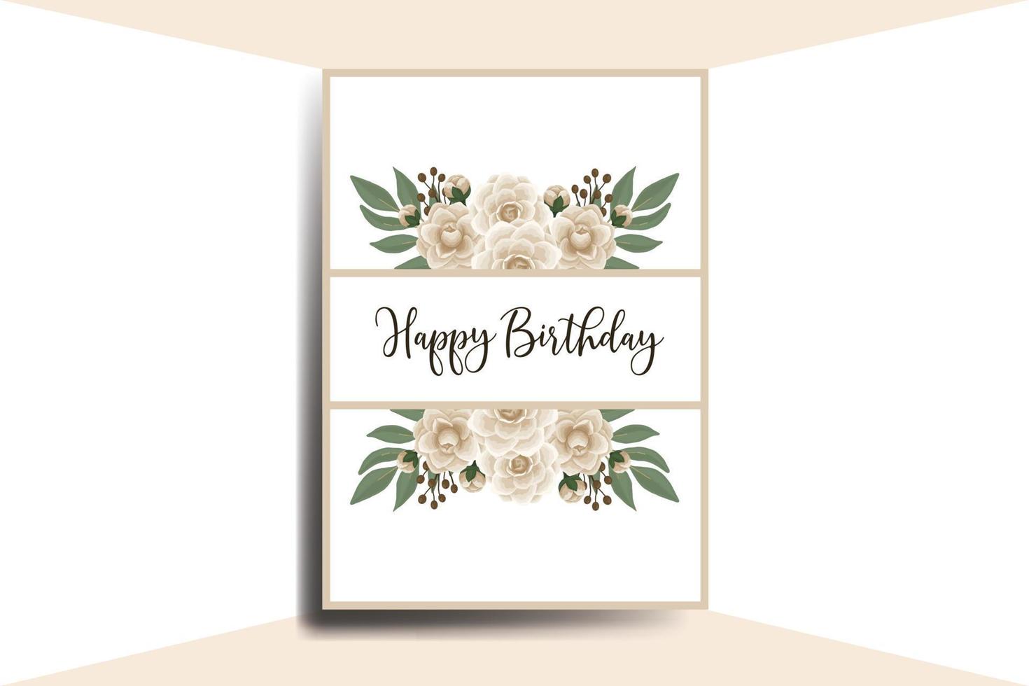 Greeting card birthday card Digital watercolor hand drawn Camellia Flower Design Template vector