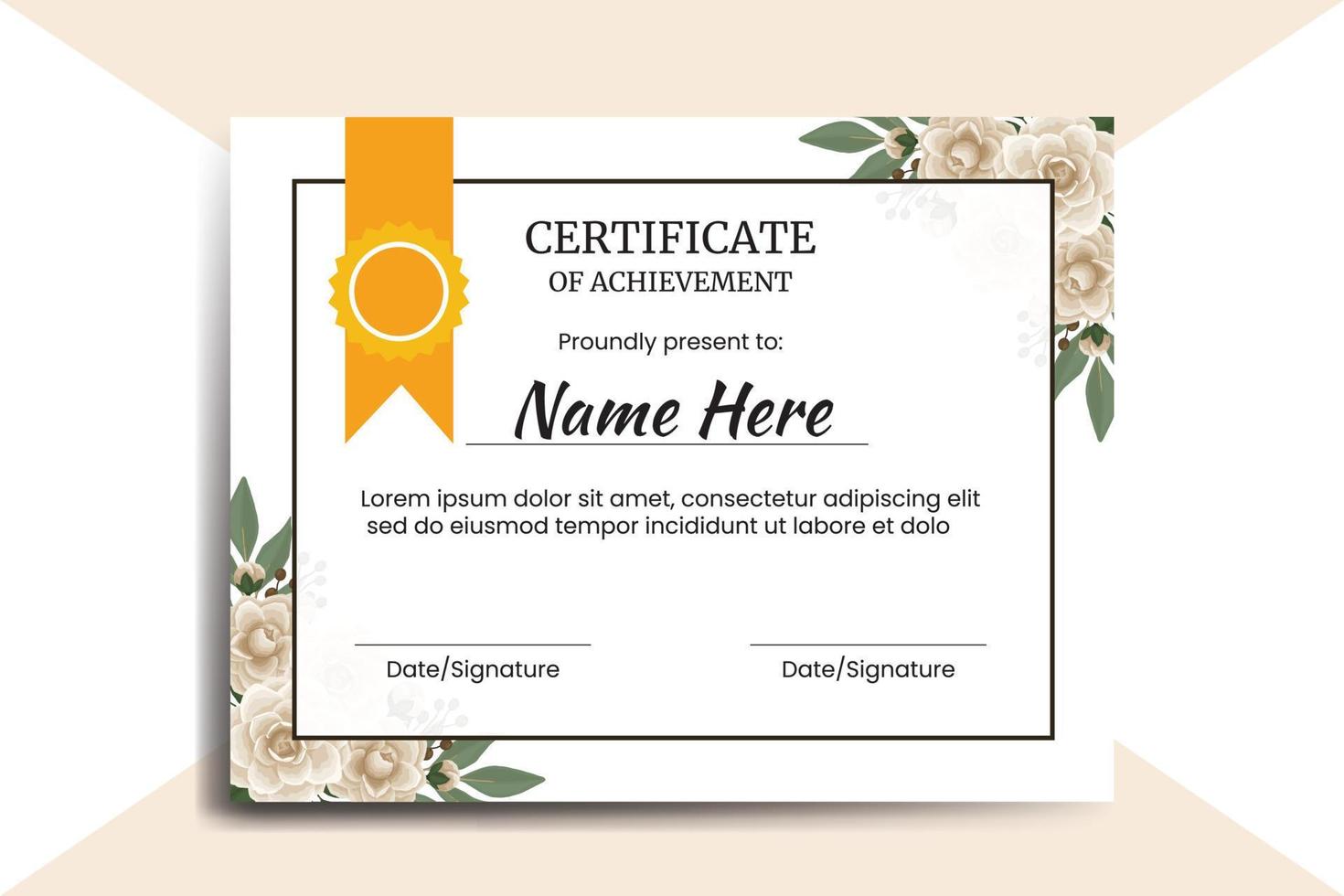 Certificate Template Camellia flower watercolor Digital hand drawn vector