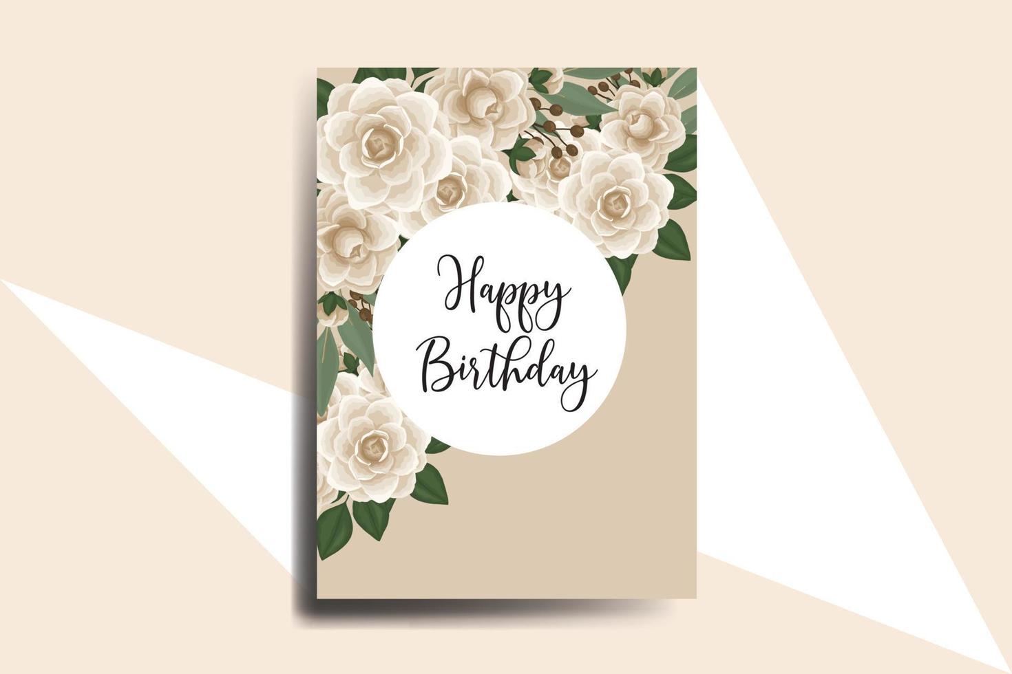 Greeting card birthday card Digital watercolor hand drawn Camellia Flower Design Template vector
