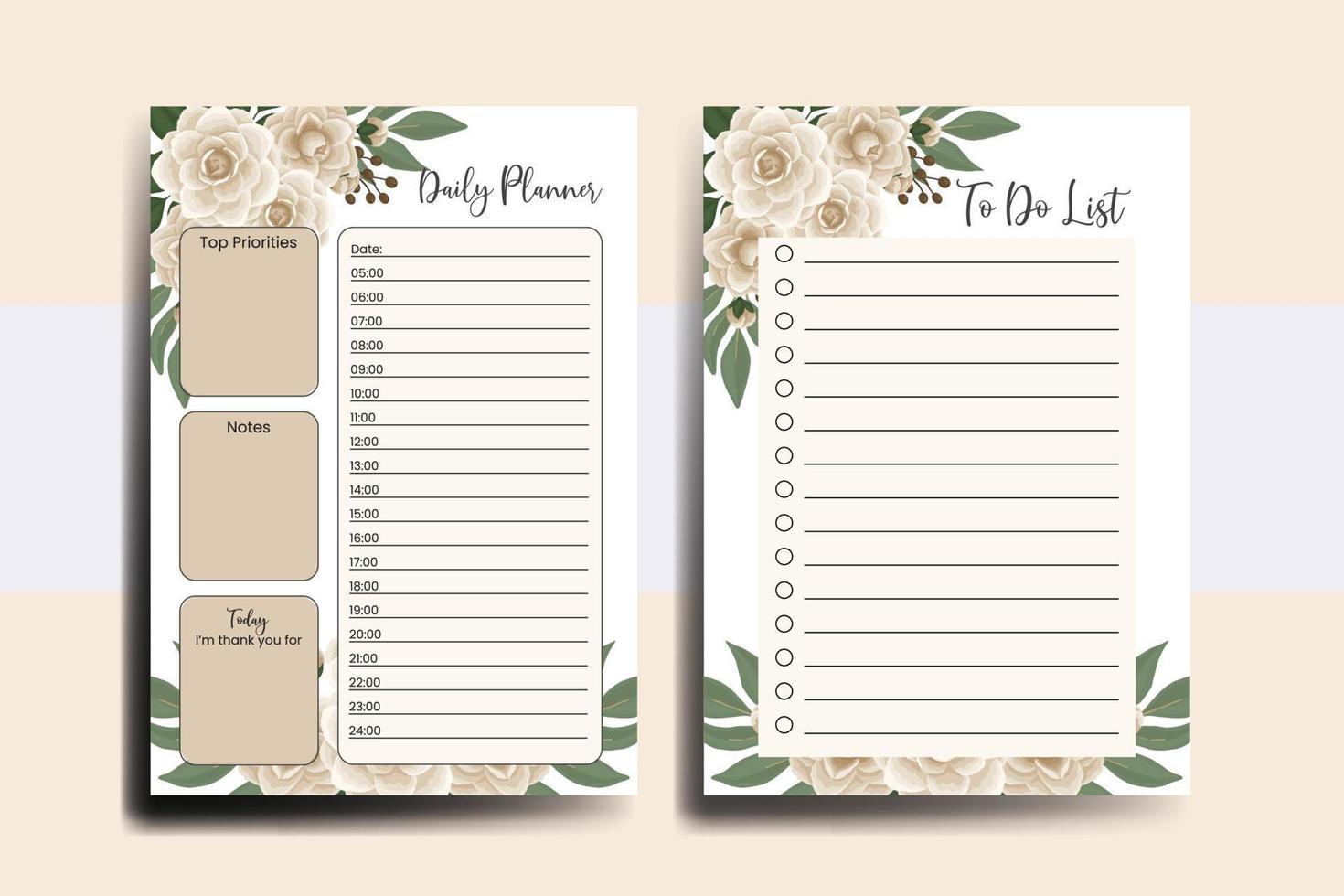 Planner To Do List Camellia Flower Design Template vector
