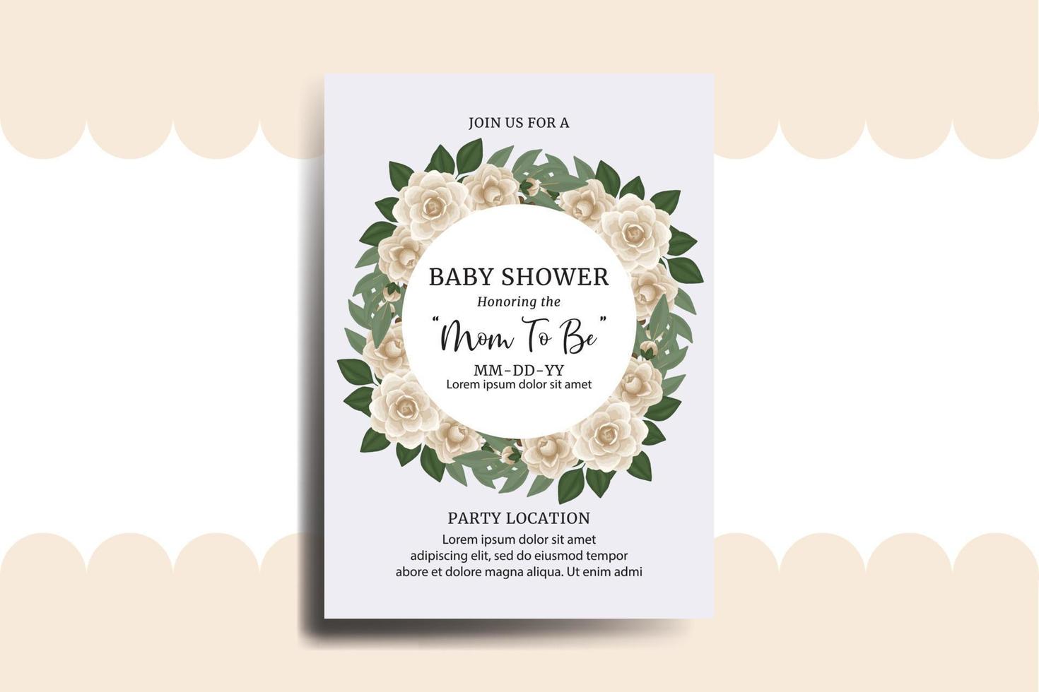 Baby Shower Greeting Card Camellia flower Design Template vector