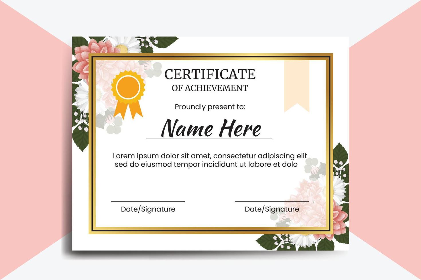Certificate Template Dahlia Flower watercolor Digital hand drawn vector