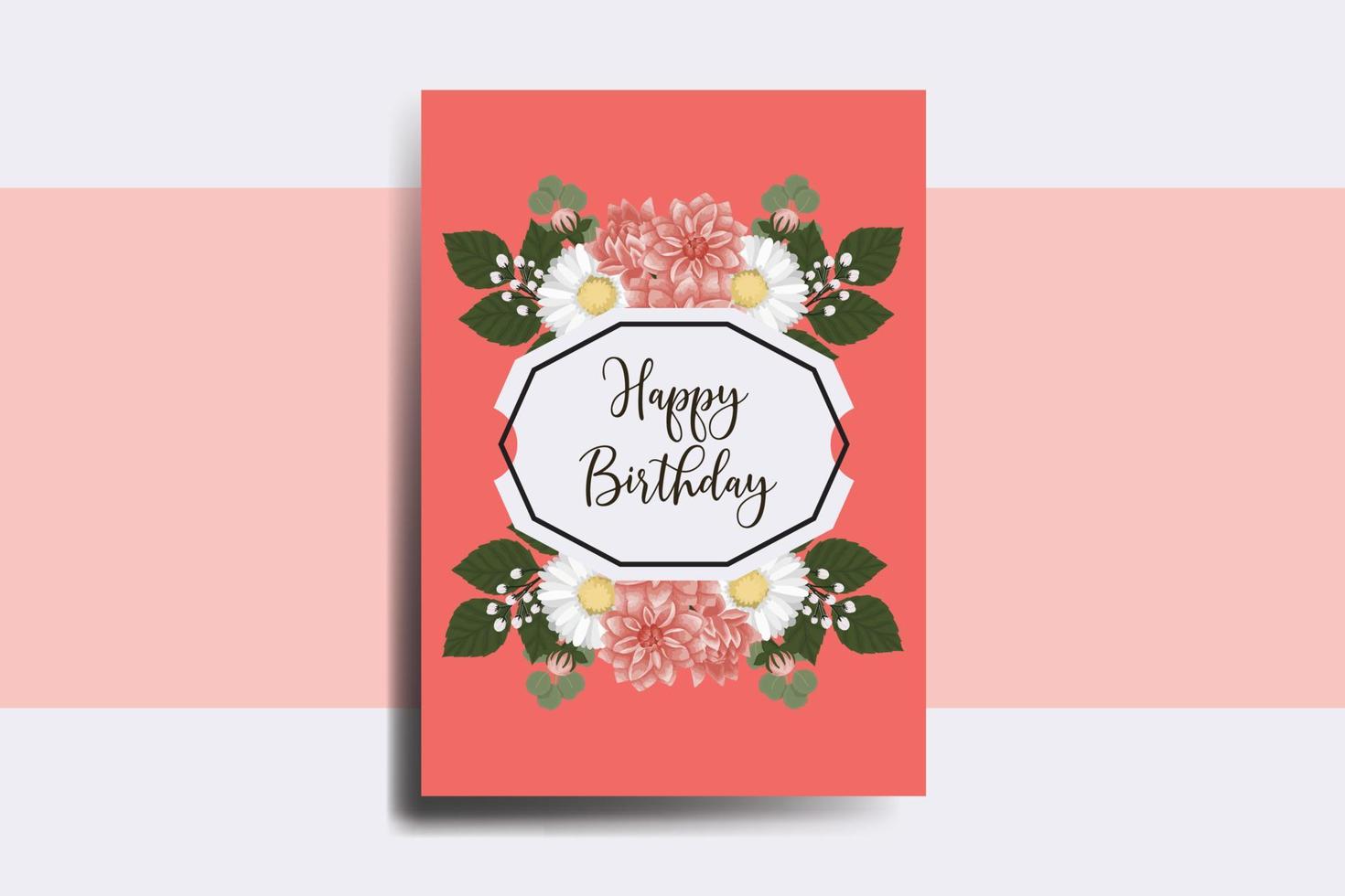 Greeting card birthday card Digital watercolor hand drawn Dahlia Flower Design Template vector