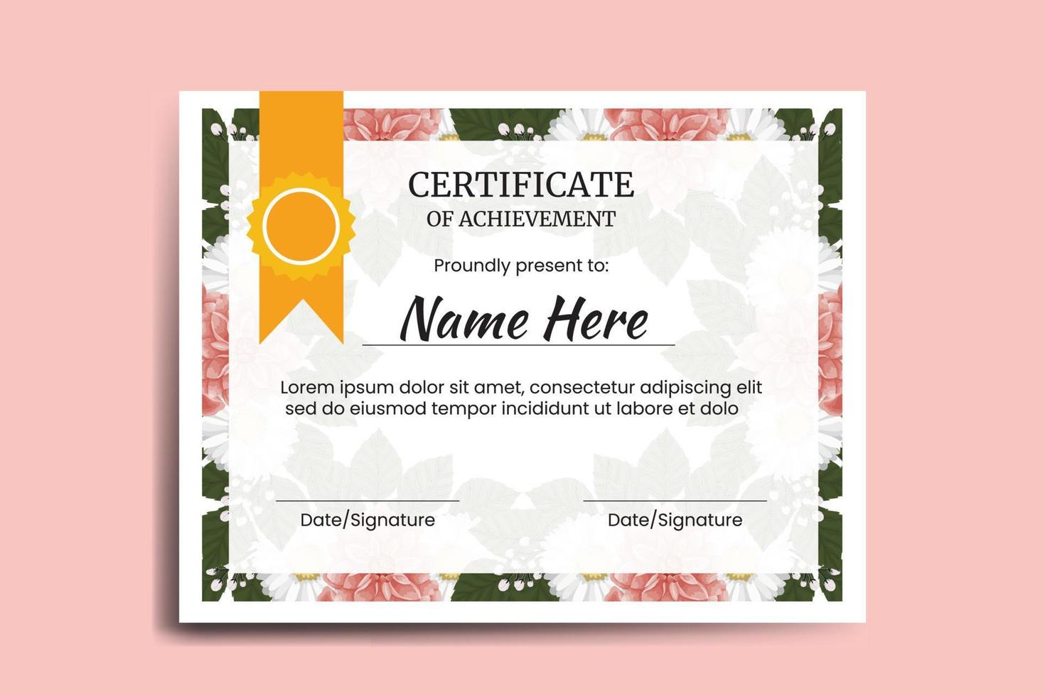 Certificate Template Dahlia Flower watercolor Digital hand drawn vector