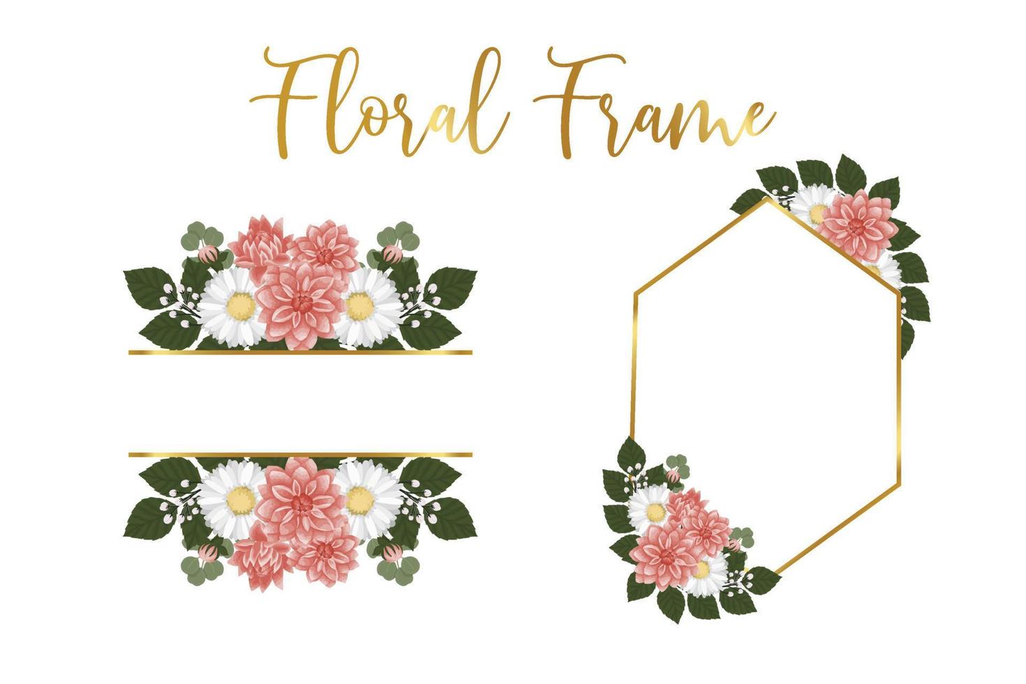 Floral Frame Dahlia Flower Design Template, Digital watercolor hand drawn vector