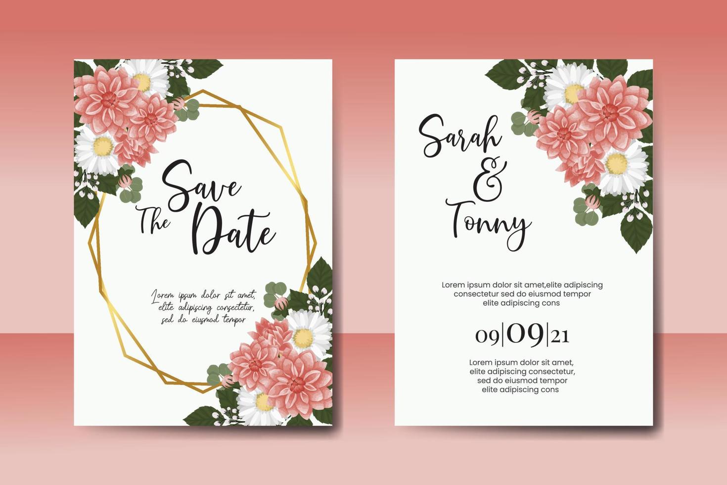 Boda invitación marco colocar, floral acuarela digital mano dibujado dalia flor diseño invitación tarjeta modelo vector