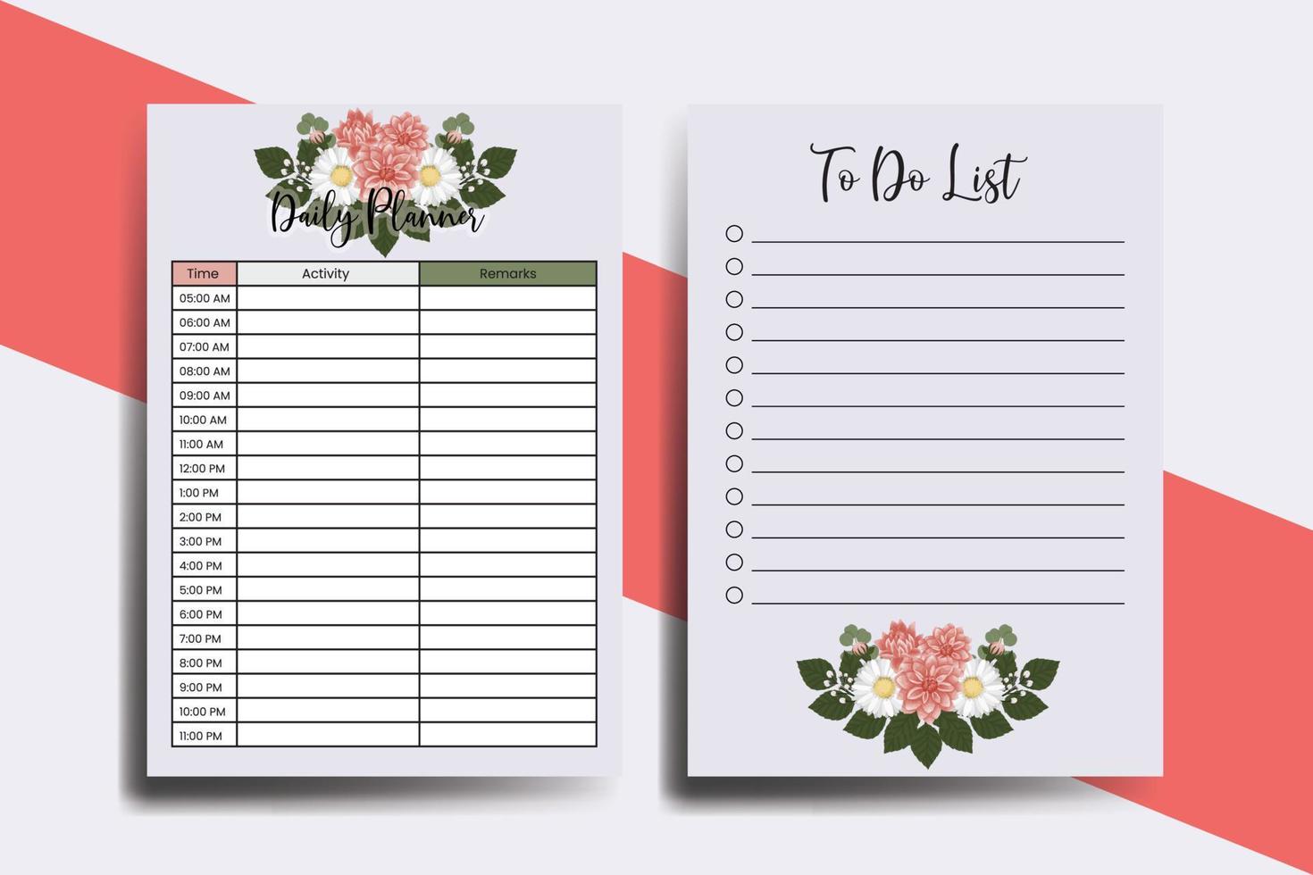 Planner To Do List Dahlia Flower Design Template vector