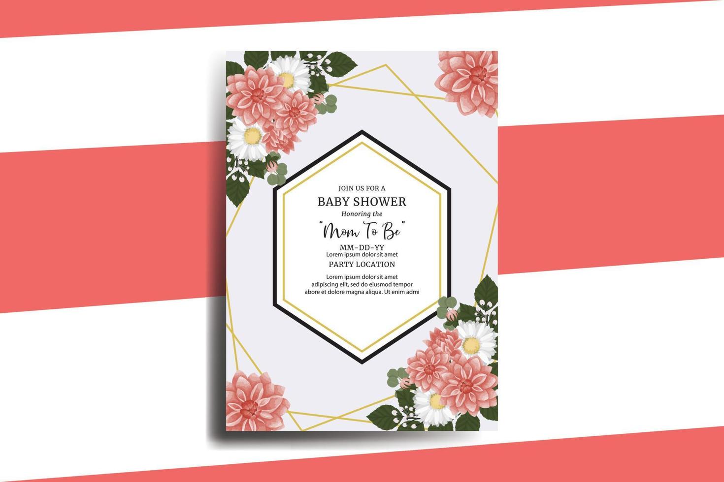 Baby Shower Greeting Card Dahlia Flower Design Template vector