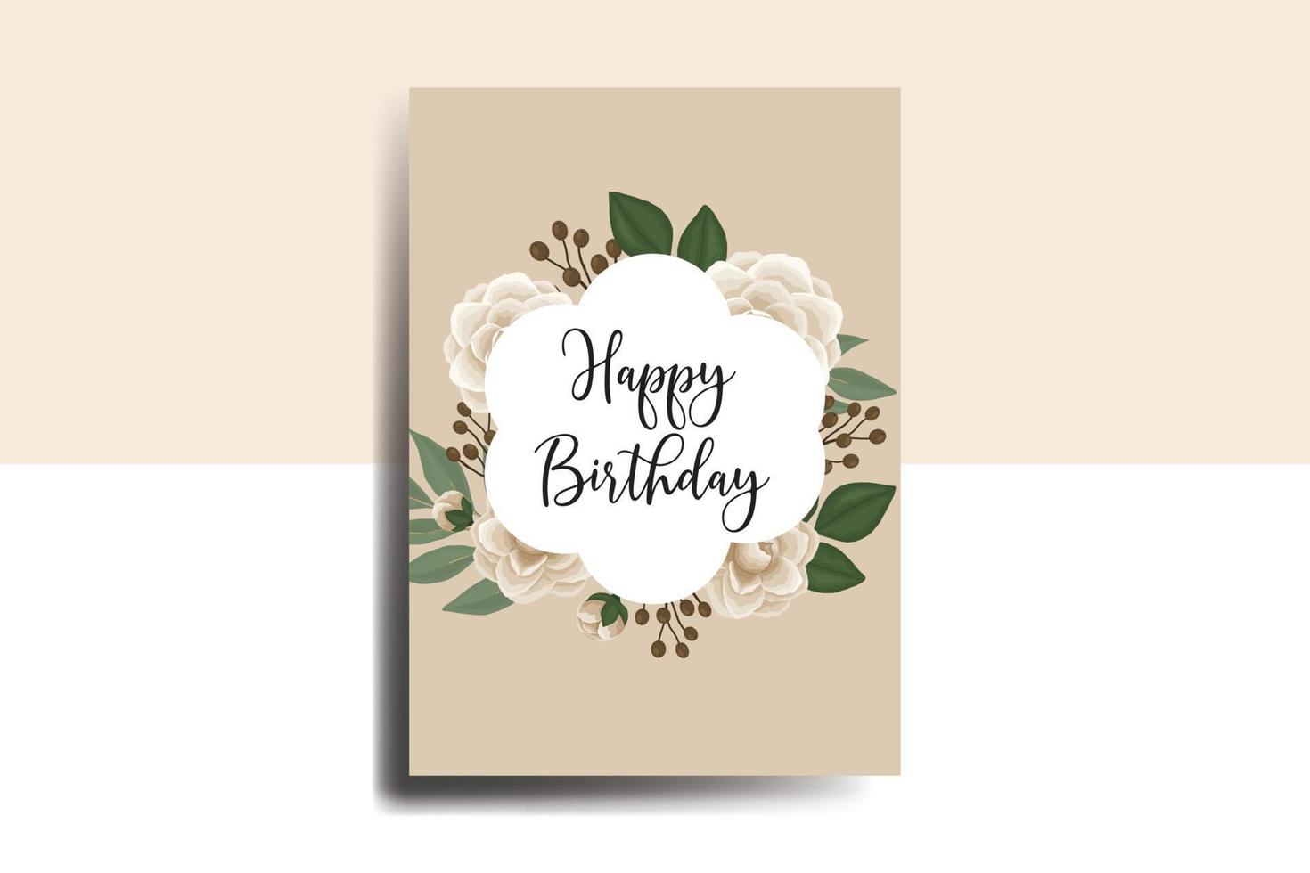 Greeting card birthday card Digital watercolor hand drawn Camellia Flower Design Template vector