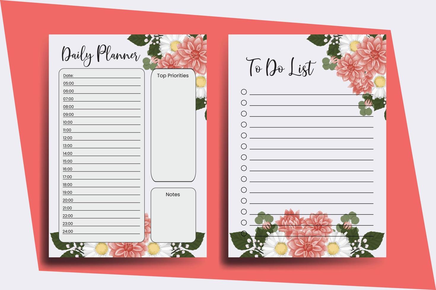 Planner To Do List Dahlia Flower Design Template vector
