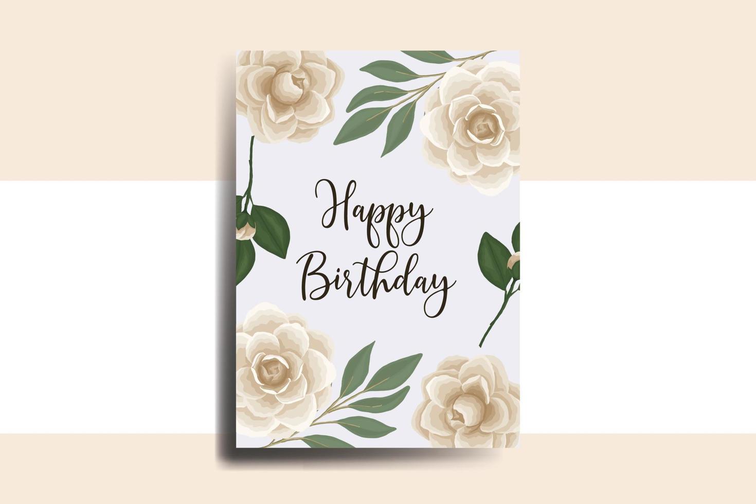 Greeting card birthday card Digital watercolor hand drawn Camellia Flower Design Template vector