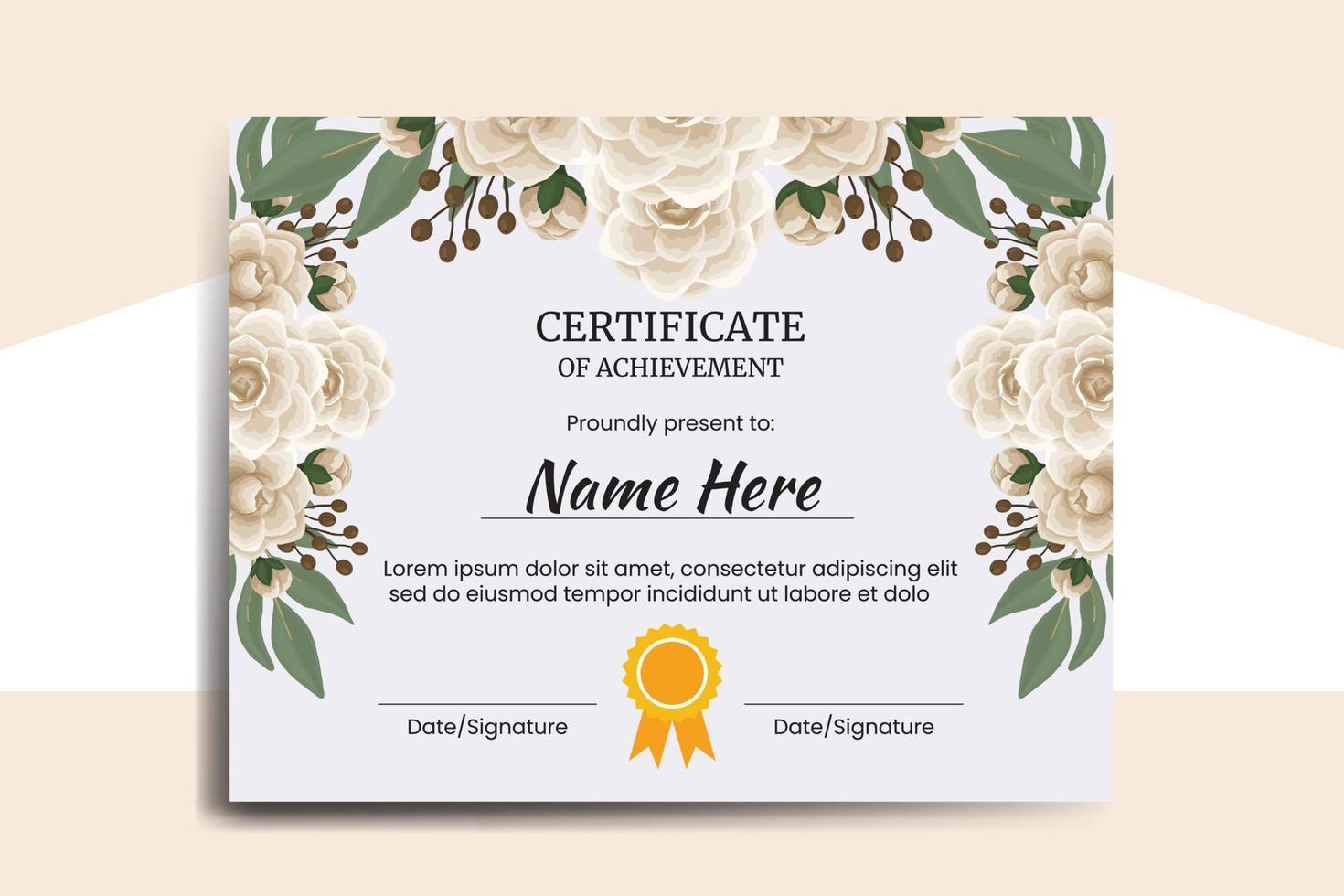 Certificate Template Camellia flower watercolor Digital hand drawn vector