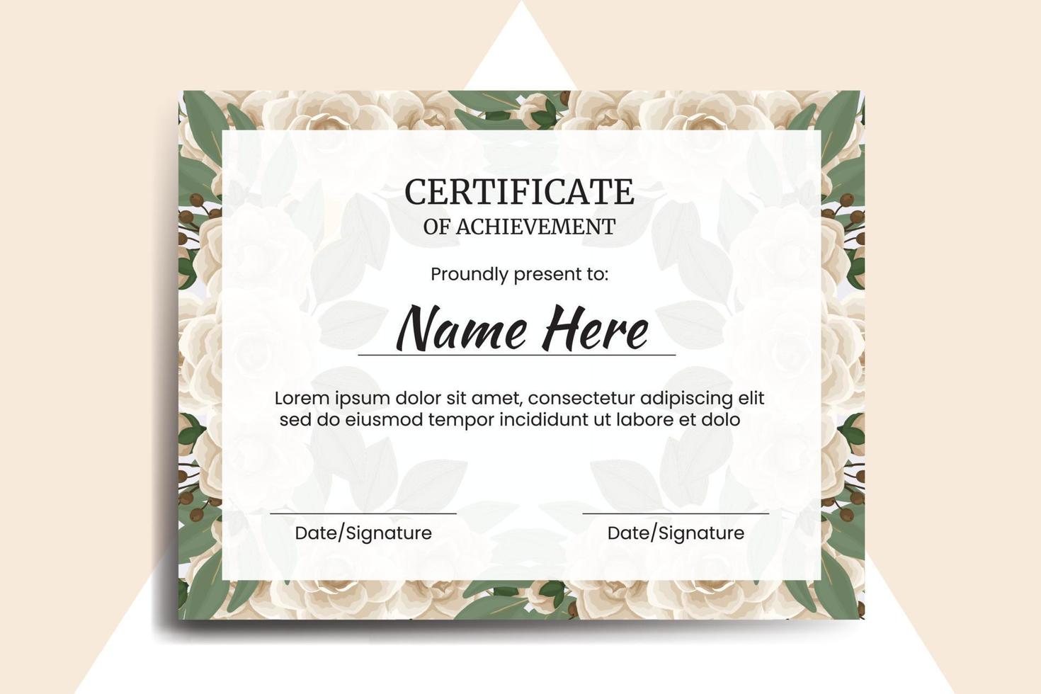 Certificate Template Camellia flower watercolor Digital hand drawn vector