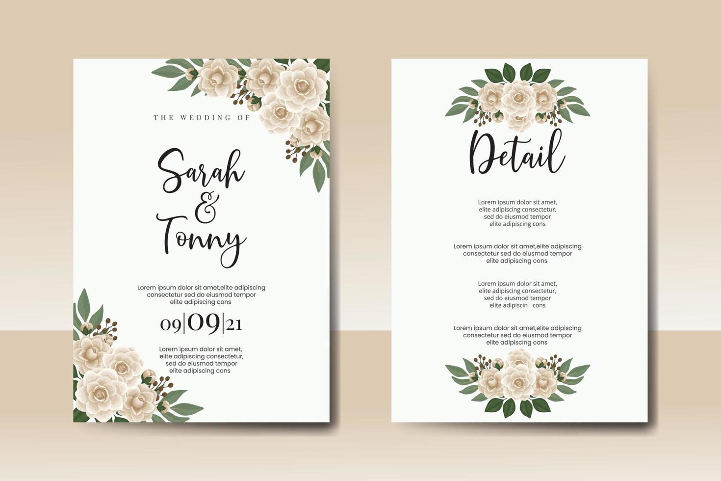 Wedding invitation frame set, floral watercolor Digital hand drawn Camellia flower design Invitation Card Template vector