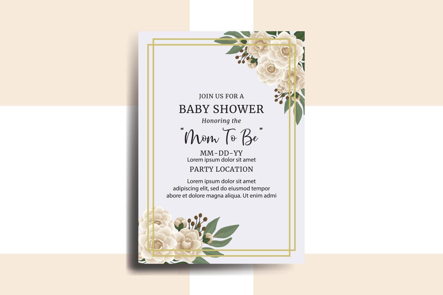 Baby Shower Greeting Card Camellia flower Design Template vector