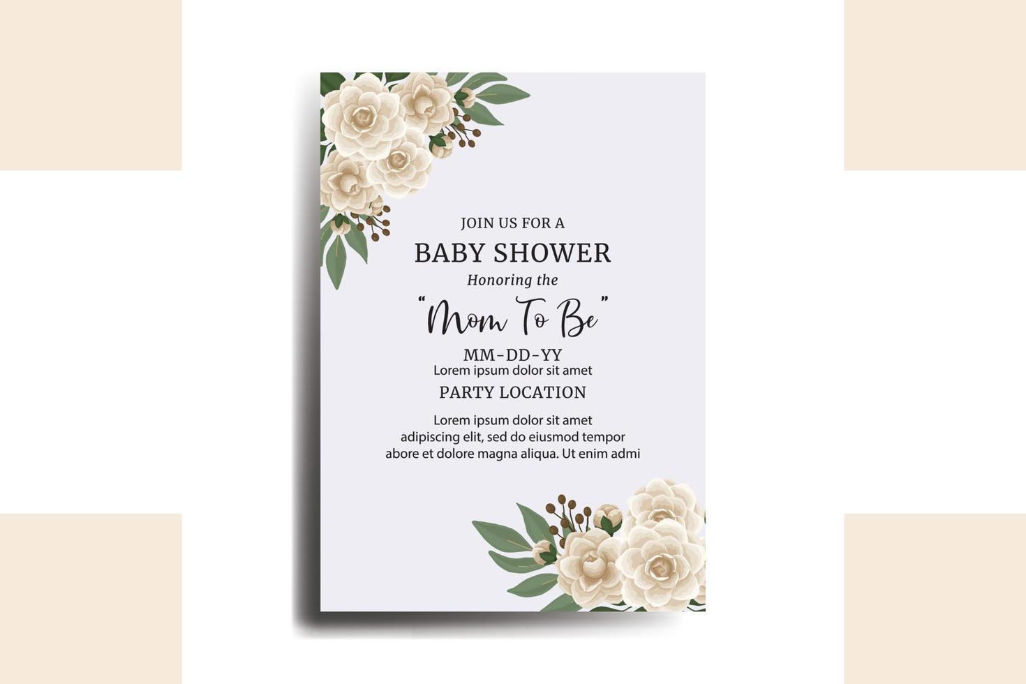 Baby Shower Greeting Card Camellia flower Design Template vector