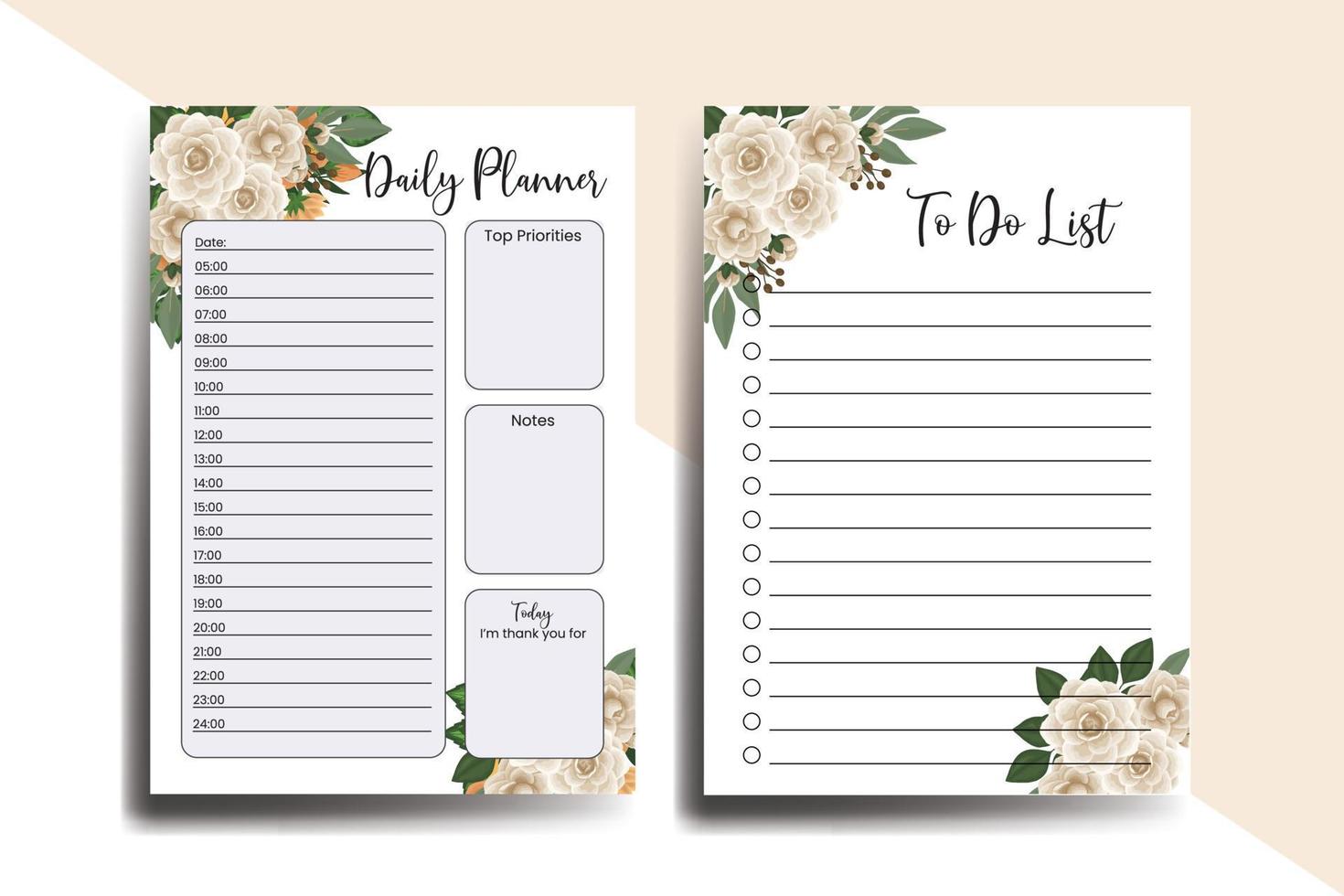 Planner To Do List Camellia Flower Design Template vector