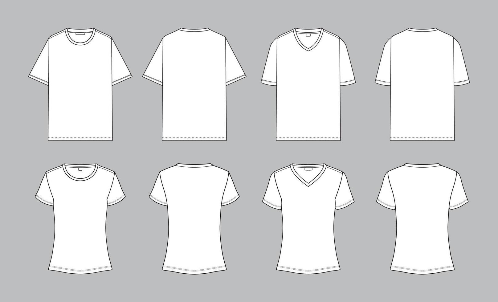 White Outline Male and Female T-shirt Mockup vector