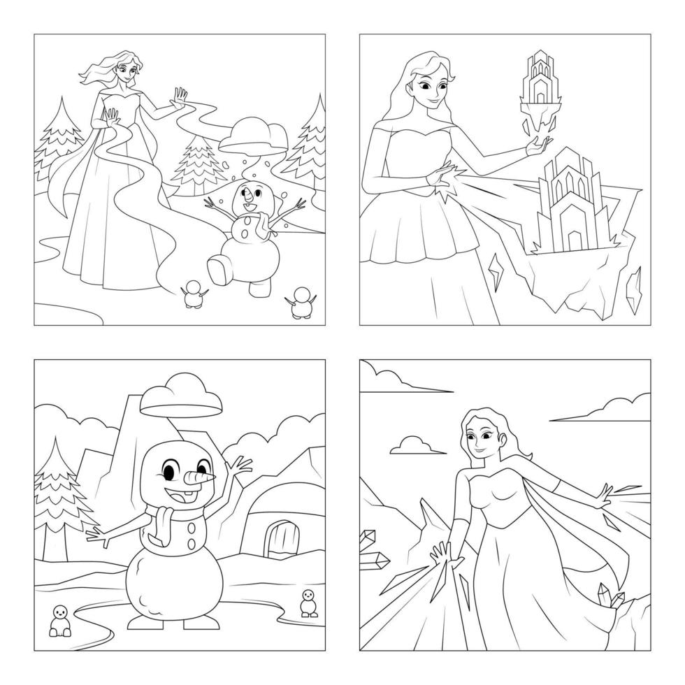 hielo princesa con magia poder niños colorante libro vector